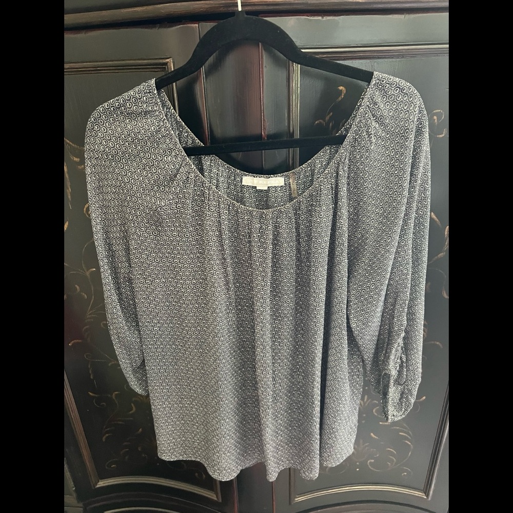 DTLM 🤍 REPEAT Elegant Dark Navy and White Patterned Women's Top - Size 40/M